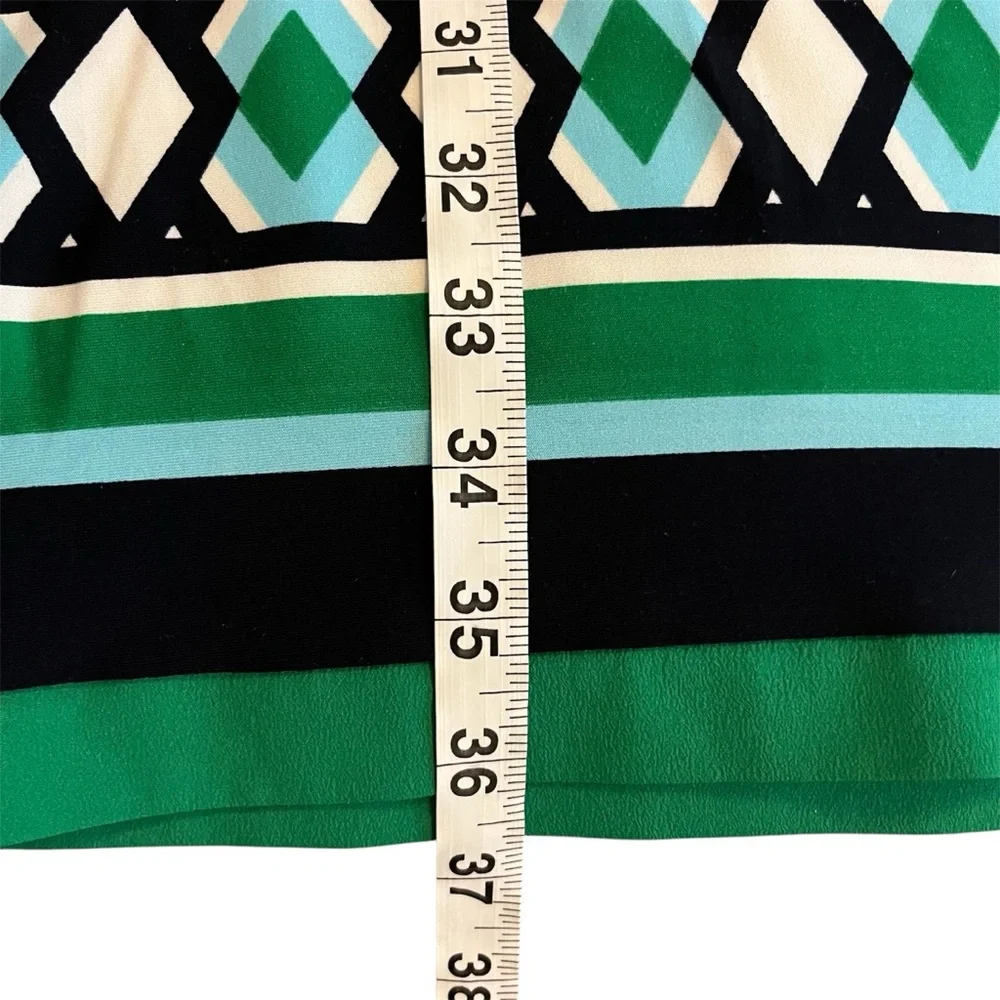 Eliza J Black White Green Boxy Geometrical 3/4 Sleeve Jersey Knit ShiftDress Mod - Picture 10 of 11